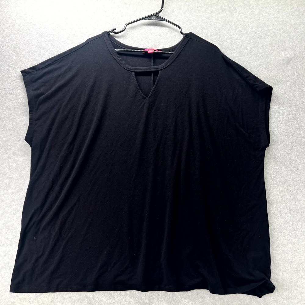 Catherine Malandrino Top Women 3X Black Stretch Short Sleeve Classic Cutout Neck
